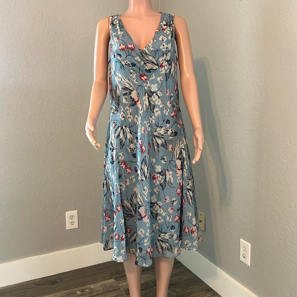 LAUREN Ralph Lauren Black Label Blue Floral Sleeveless Cocktail Dress Sz 12 #95